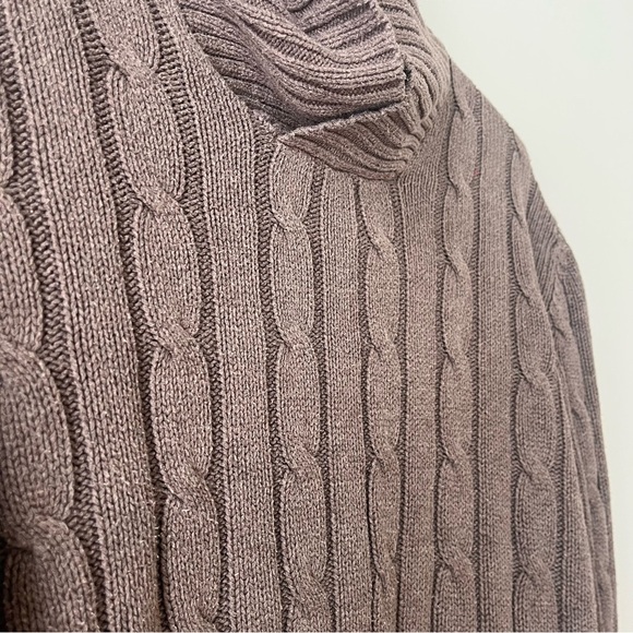 Logan Hill cable knit brown fisherman shawl collar sweater small - Picture 2 of 4